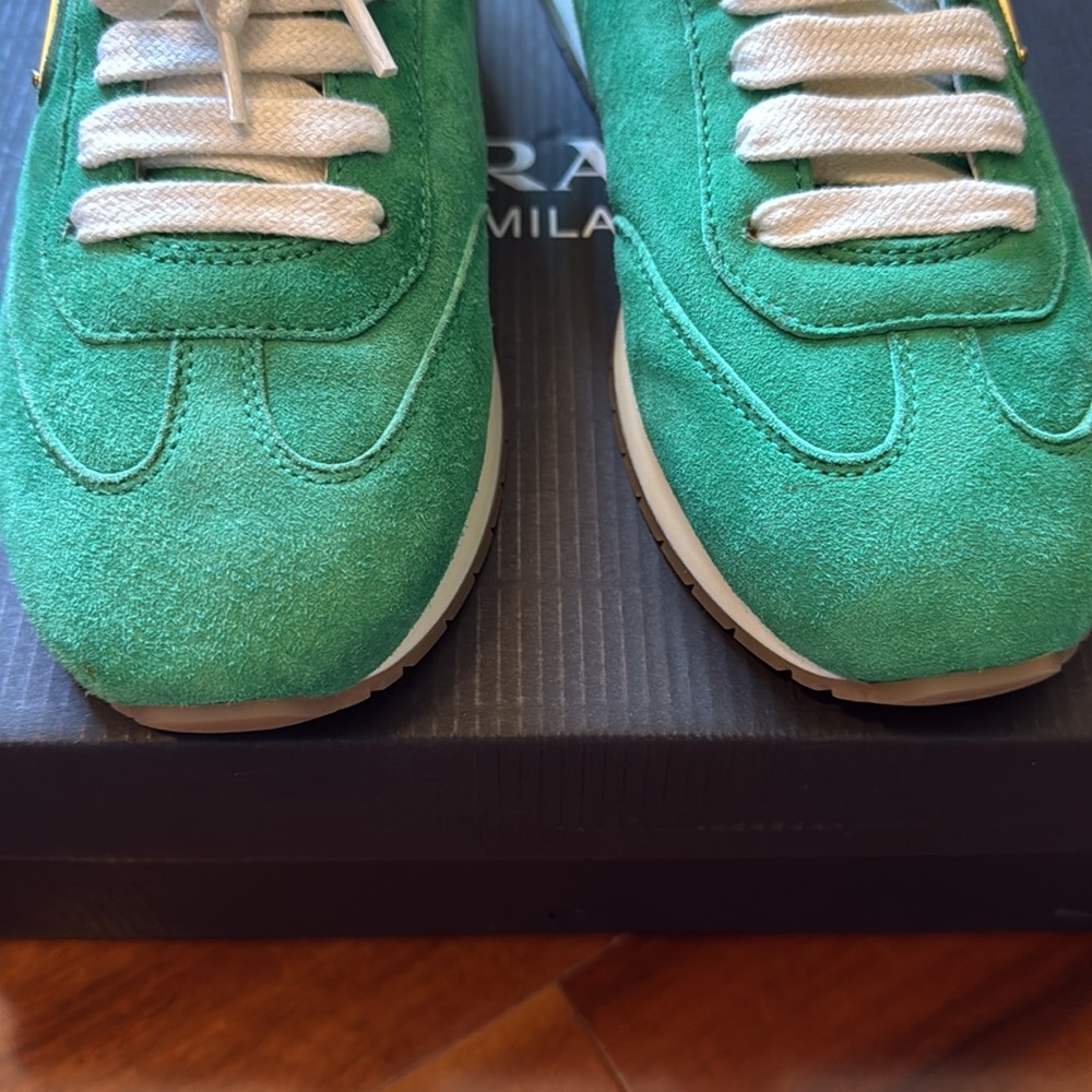 Prada Green Suede Sneakers with White Laces - Picture 2 of 11